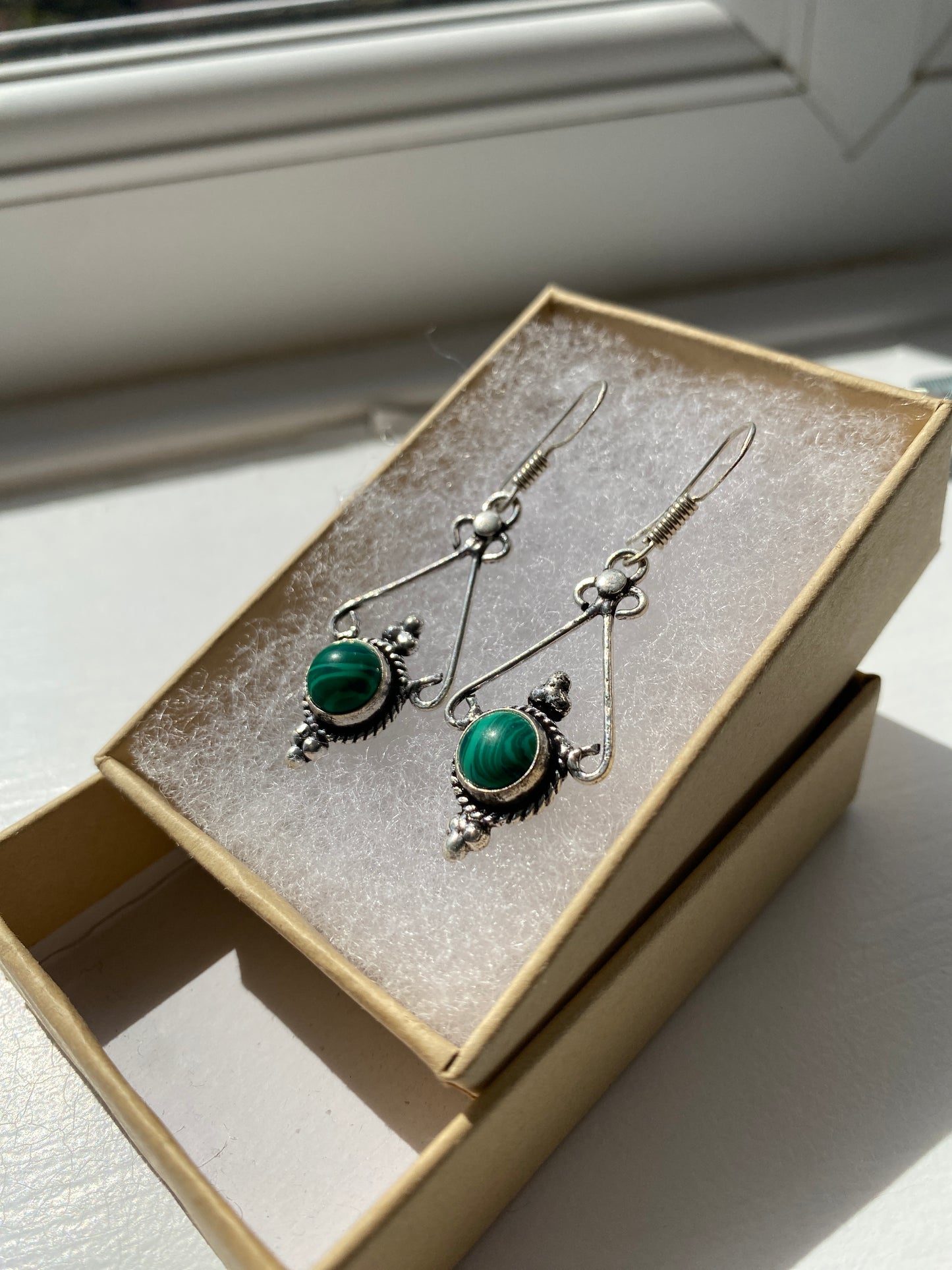 Beautifully Ornate Malachite Earrings