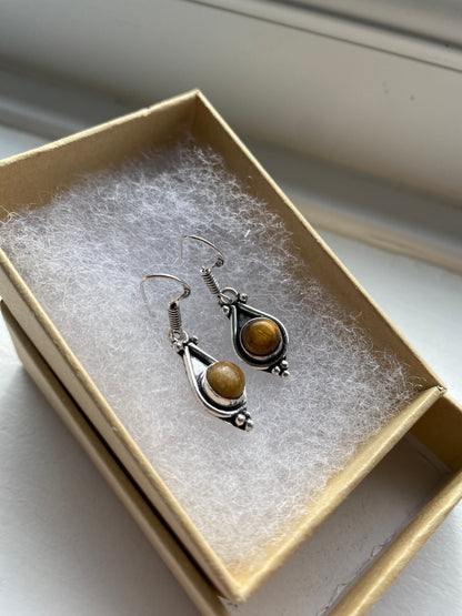 Contemporary Vintage Style Tiger Eye & Silver Earrings