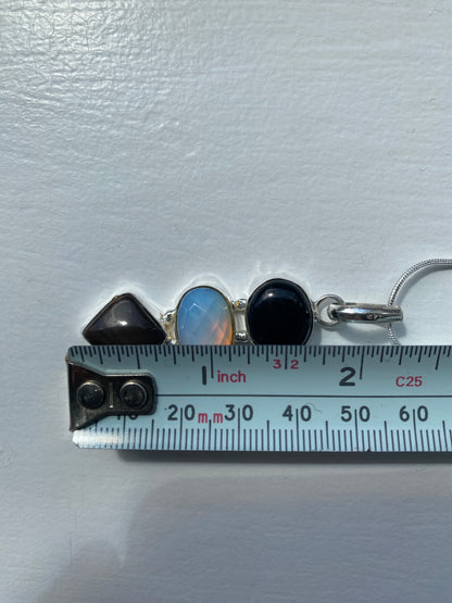 Black Onyx, Moonstone and Smoky Quartz Pendant