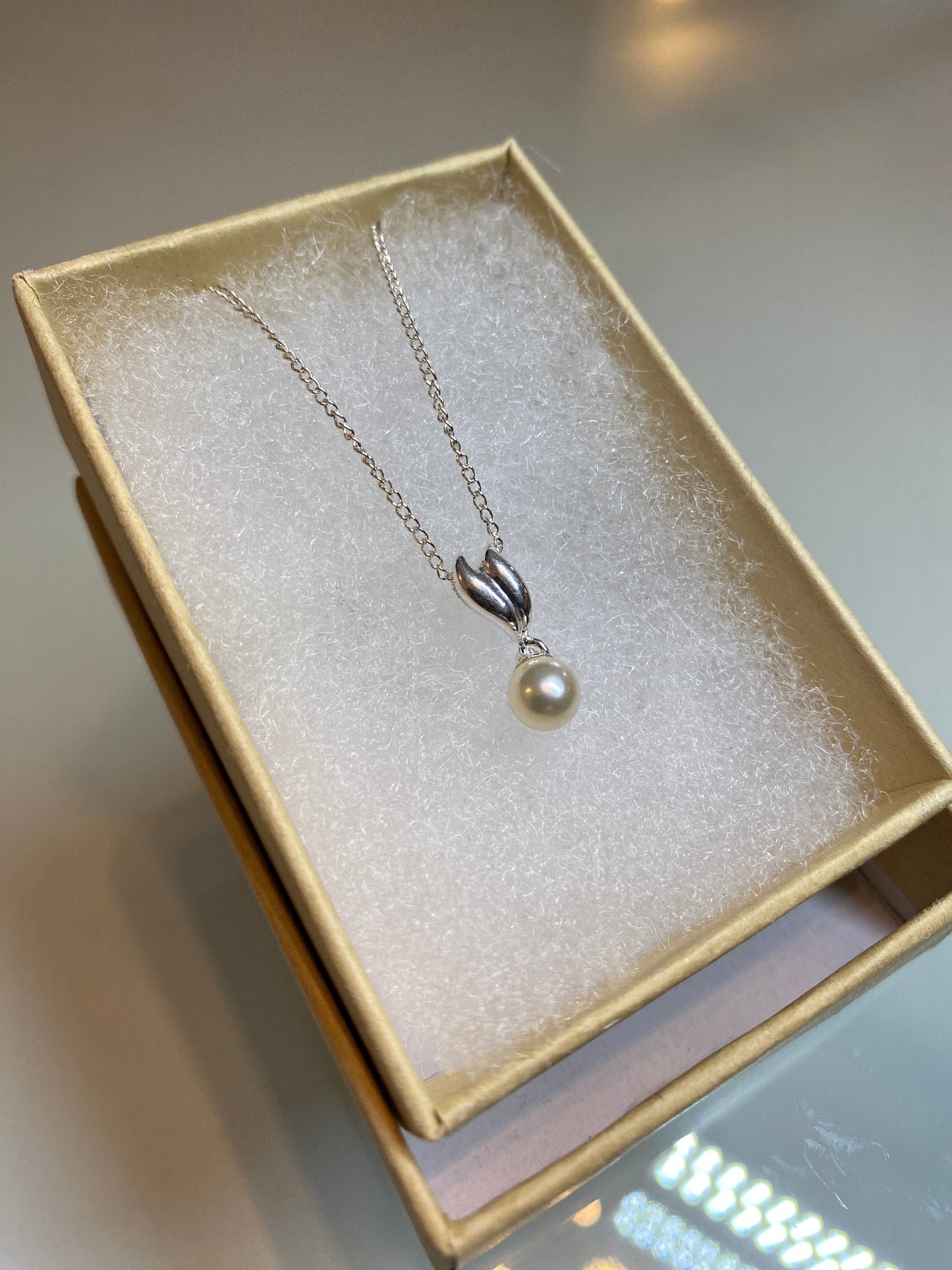 Silver Coffee Bean Pearl Drop Pendant Necklace