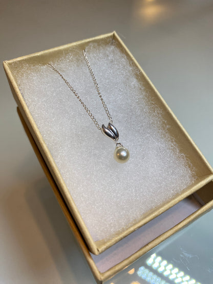 Silver Coffee Bean Pearl Drop Pendant Necklace