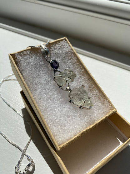 Raw Quartz & Amethyst Silver Necklace