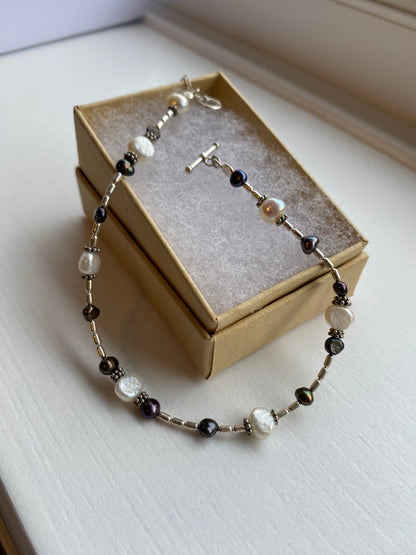 White Pearl & Silver Bracelet