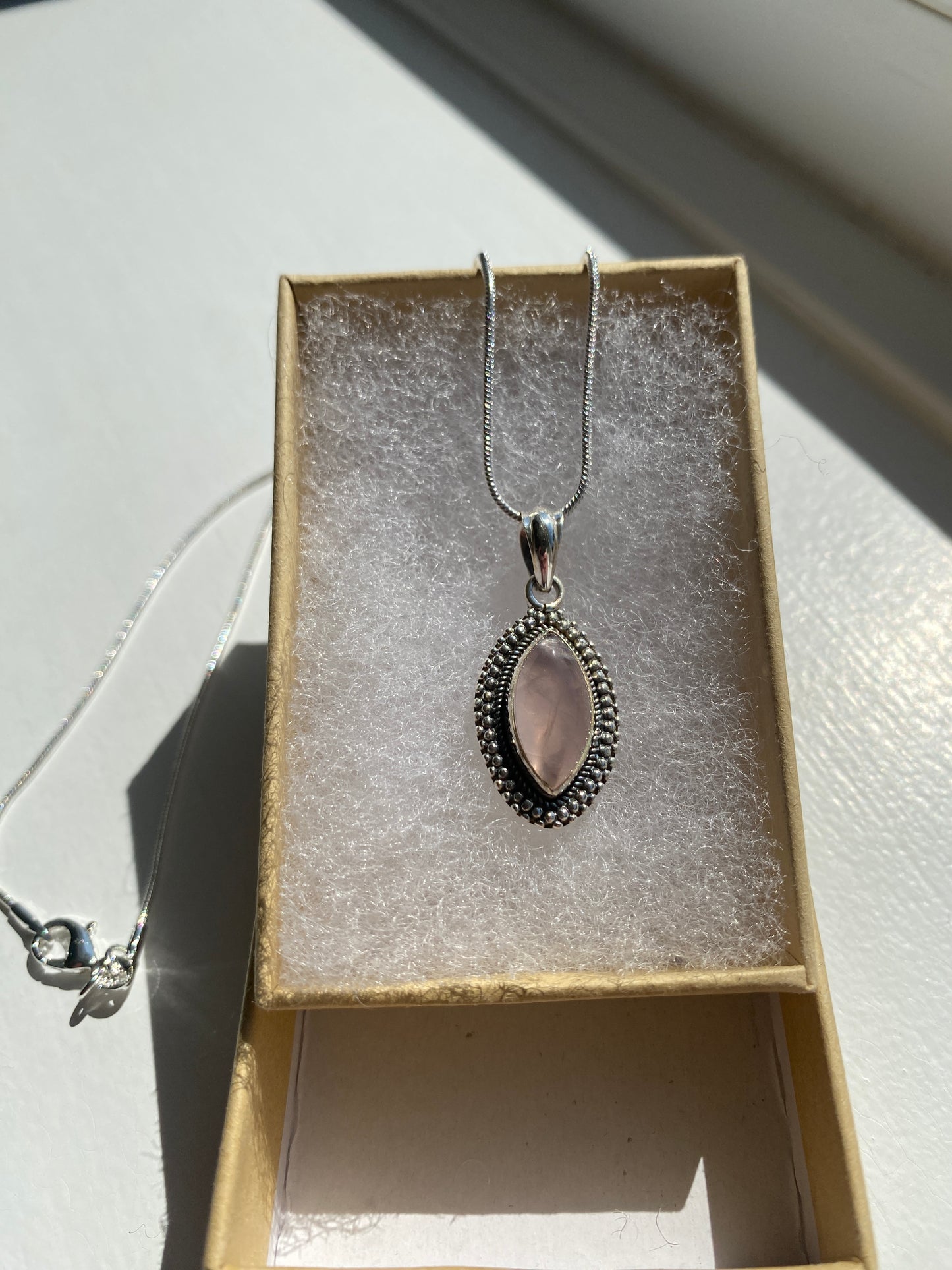 Rose Quartz Sterling Silver Pendant Necklace