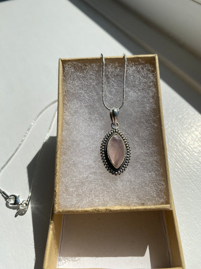 Rose Quartz Sterling Silver Pendant Necklace