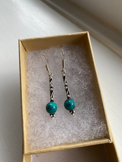 Turquoise Twisted Silver Earrings
