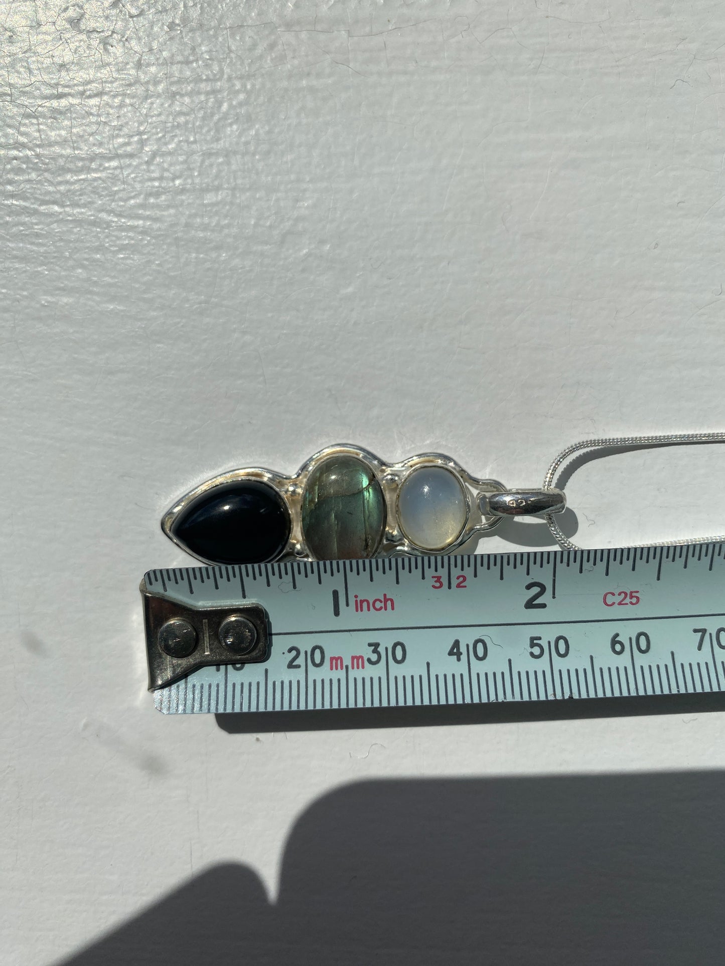 Opalite, Labradorite & Black Onyx Teardrop Pendant