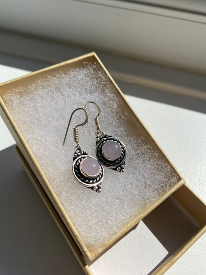 Rose Quartz Silver Drop Earrings