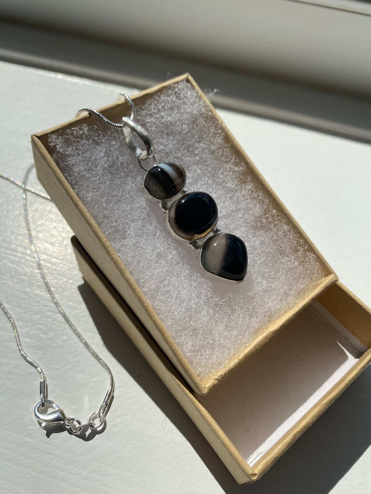 Black Banded Agate Stone Pendant