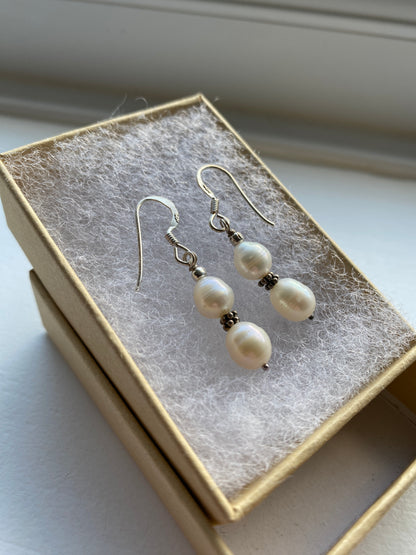 Silver & Pearl Drop Earrings