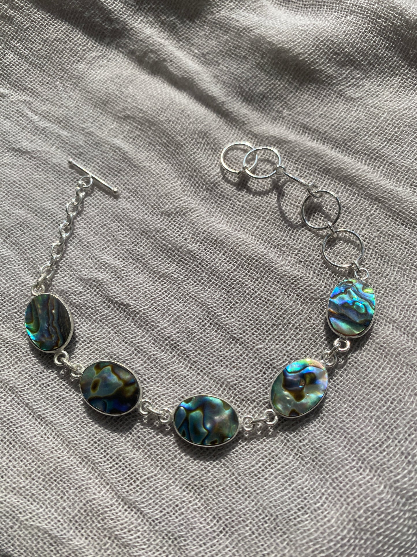 Shimmering 5-Stone Abalone Shell Bracelet