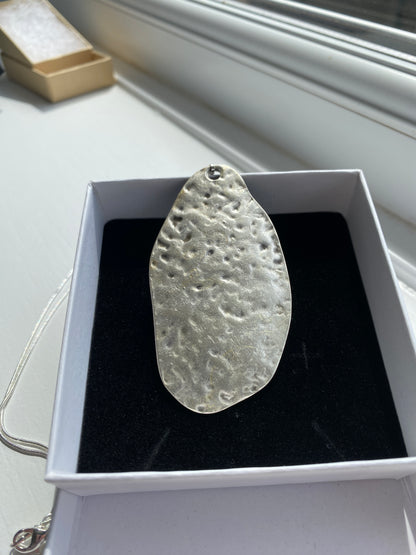 Hammered Silver Artisan Textured Pendant Necklace