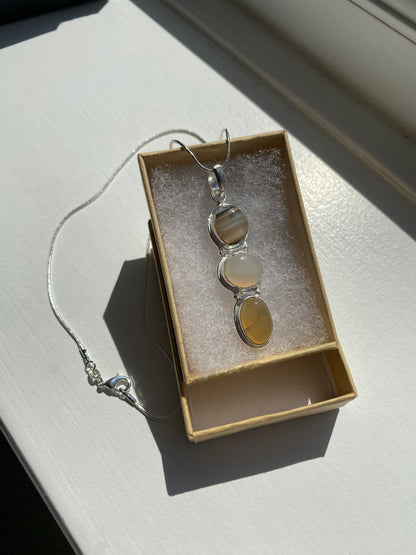 Agate, Moonstone and Brown Jasper Pendant Necklace