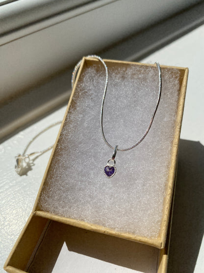 Amethyst Silver Heart Necklace