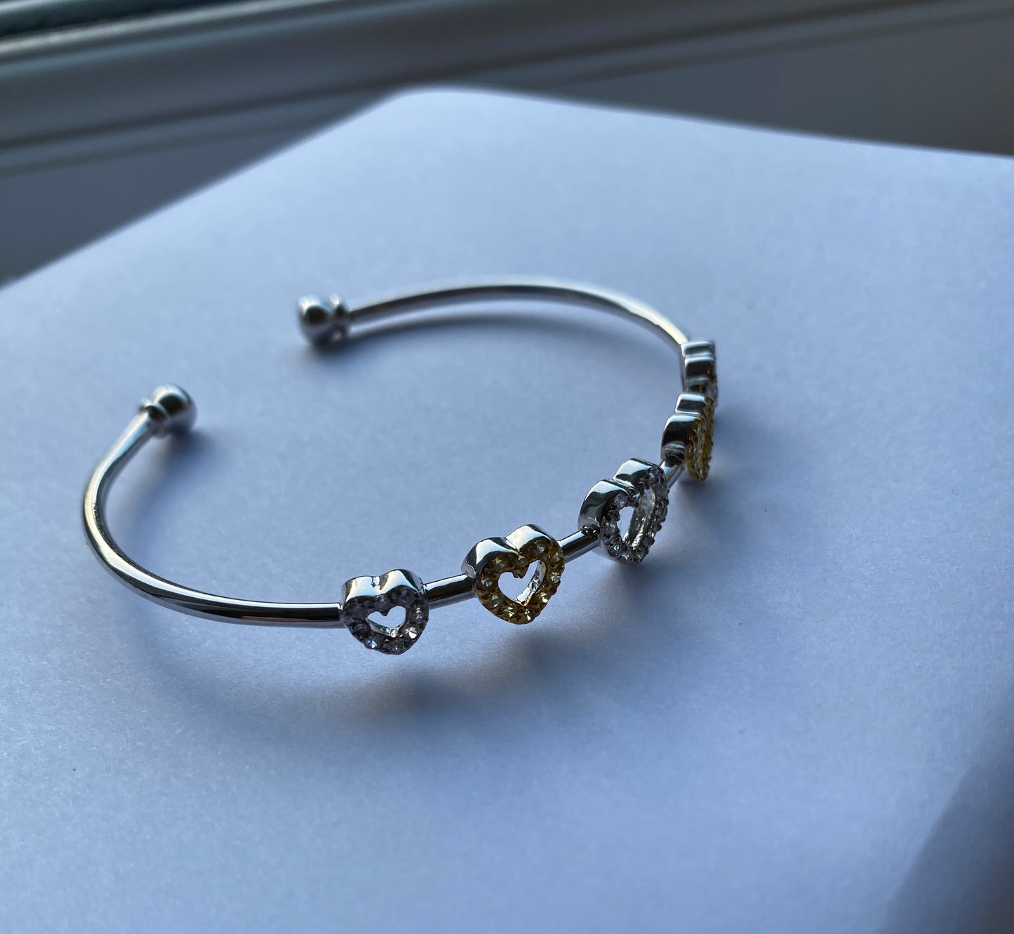 Silver CZ Stone Set Heart Bangle
