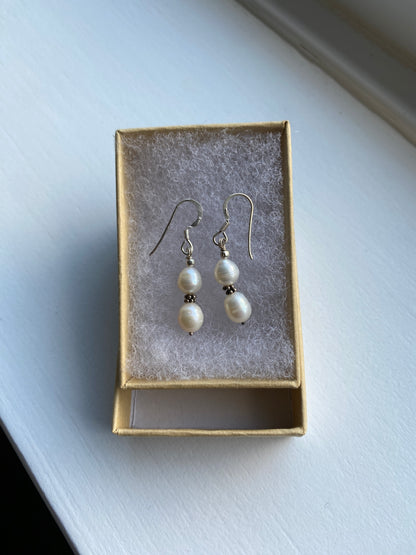 Silver & Pearl Drop Earrings