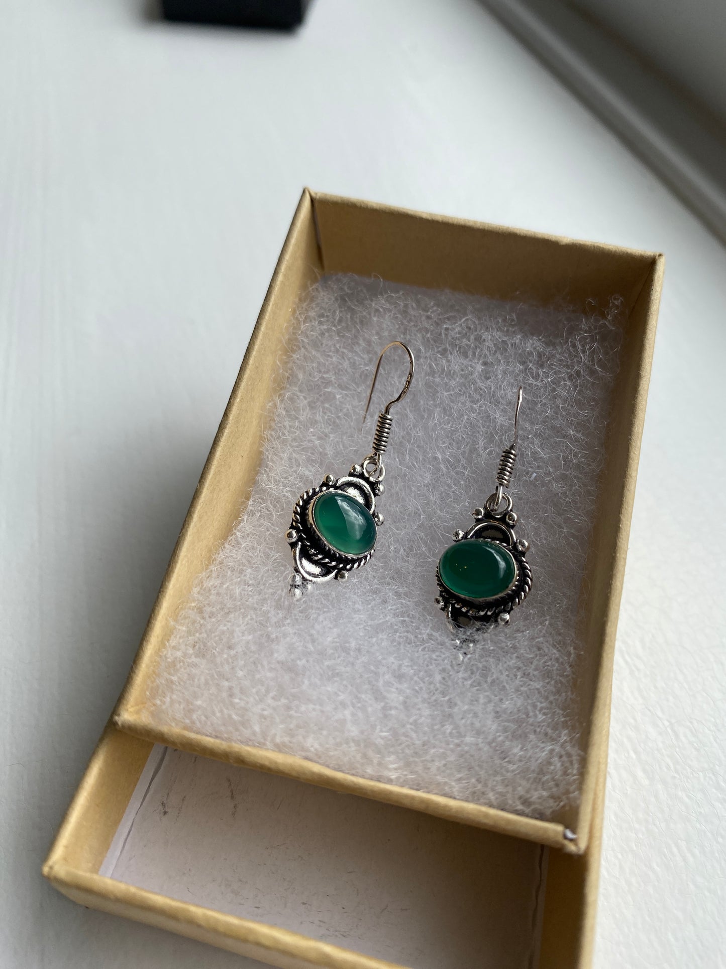 Silver and Green Agate Earrings