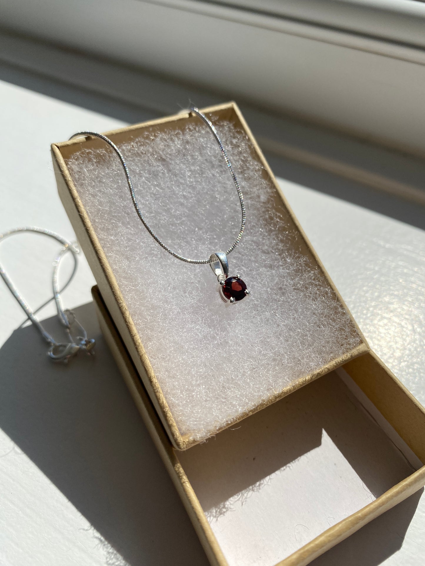 Garnet Silver Pendant Necklace