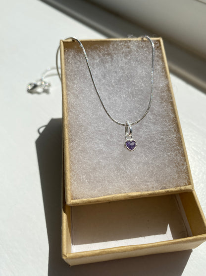Amethyst Silver Heart Necklace