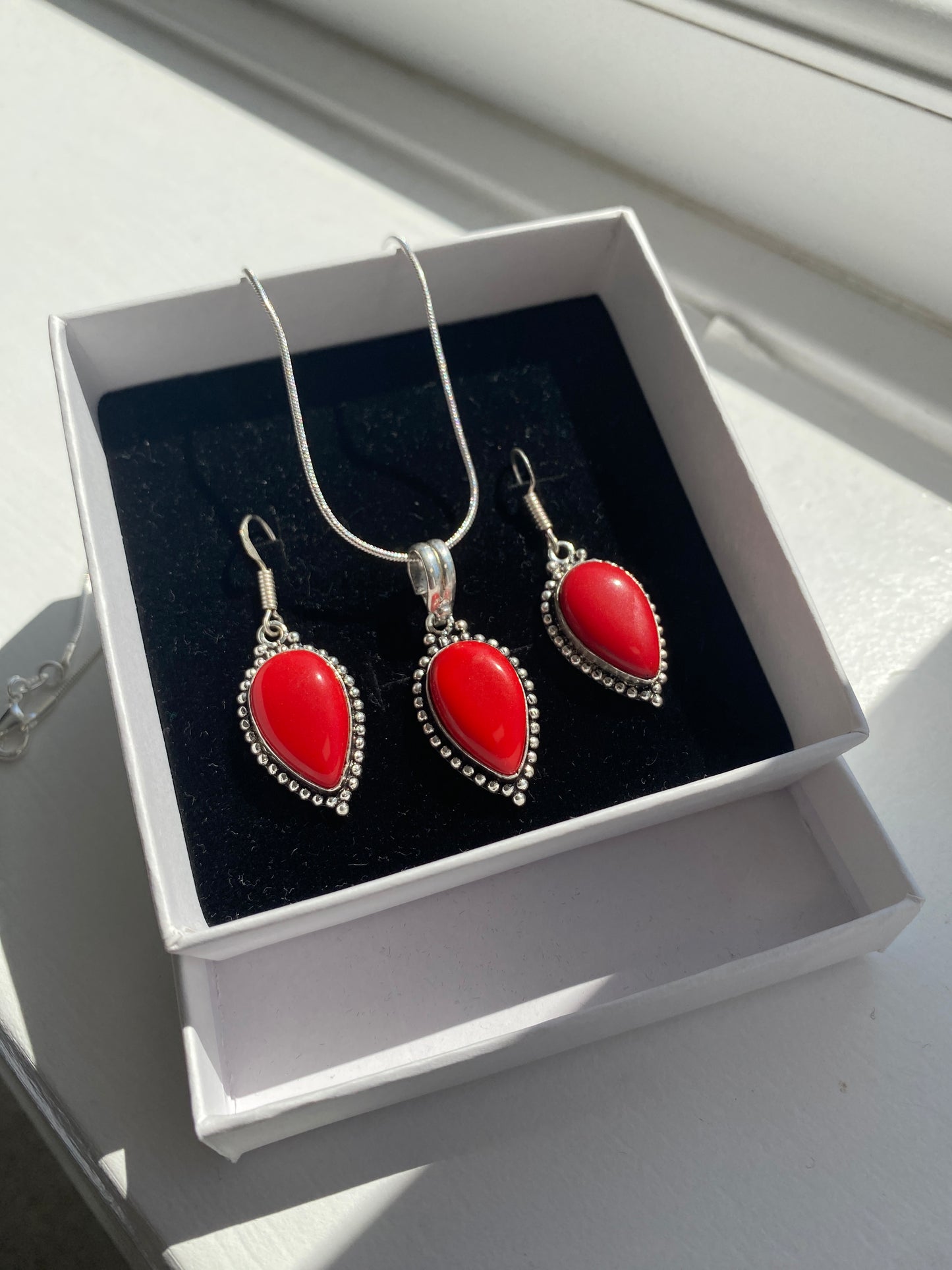 Red Coral Necklace & Earring Set