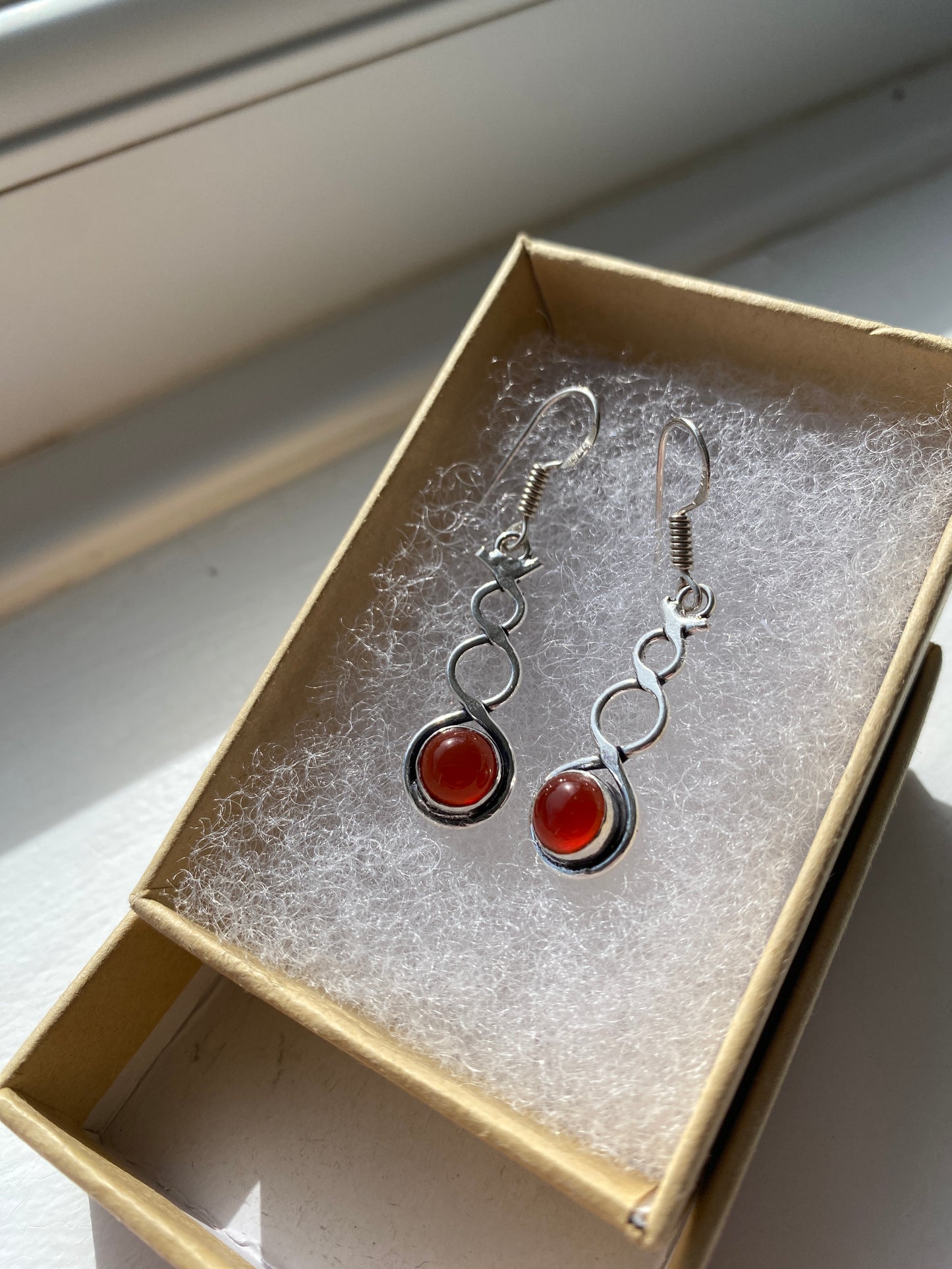 Silver Carnelian Twist Earrings