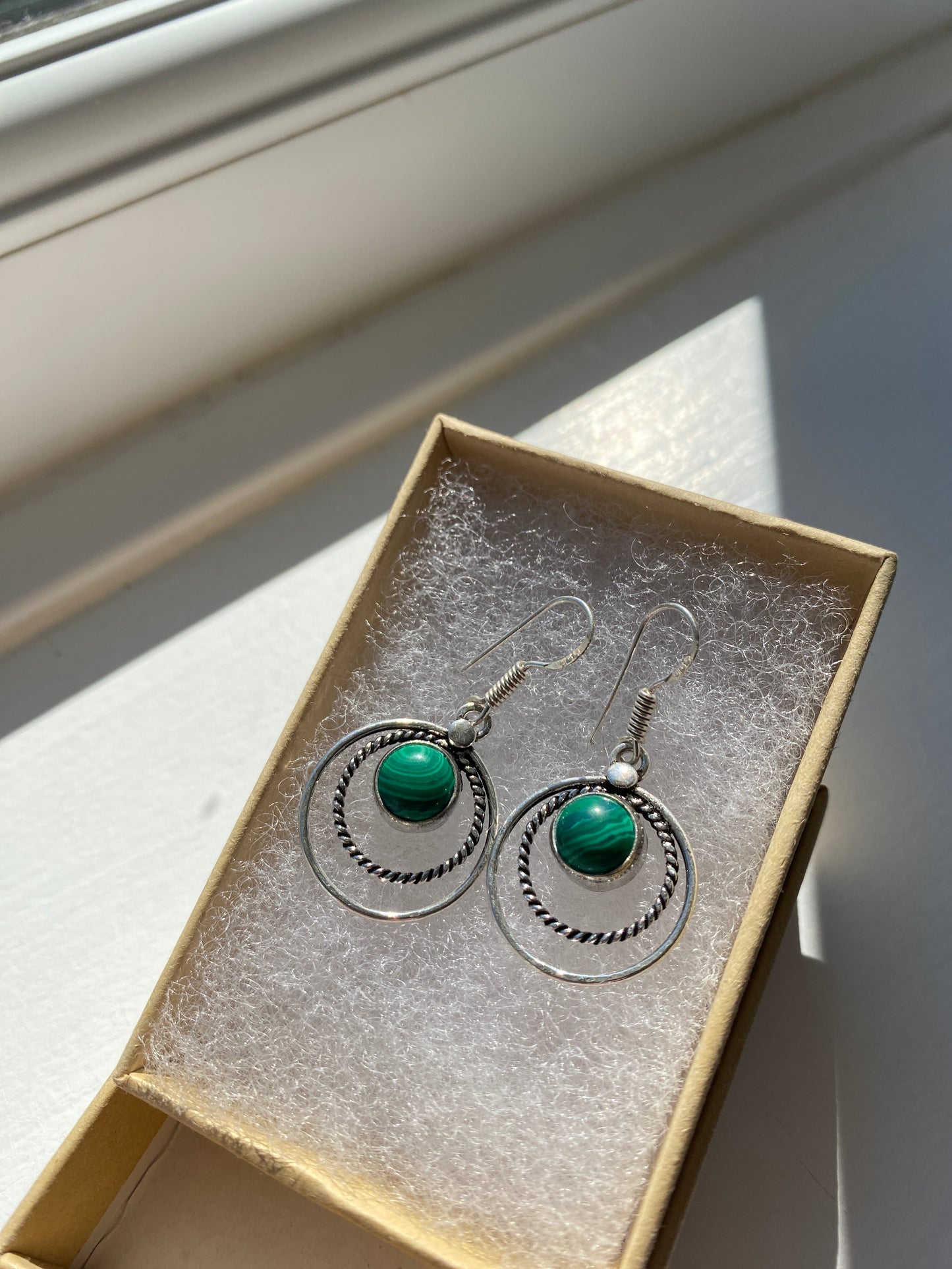 Malachite Silver Circle Earrings