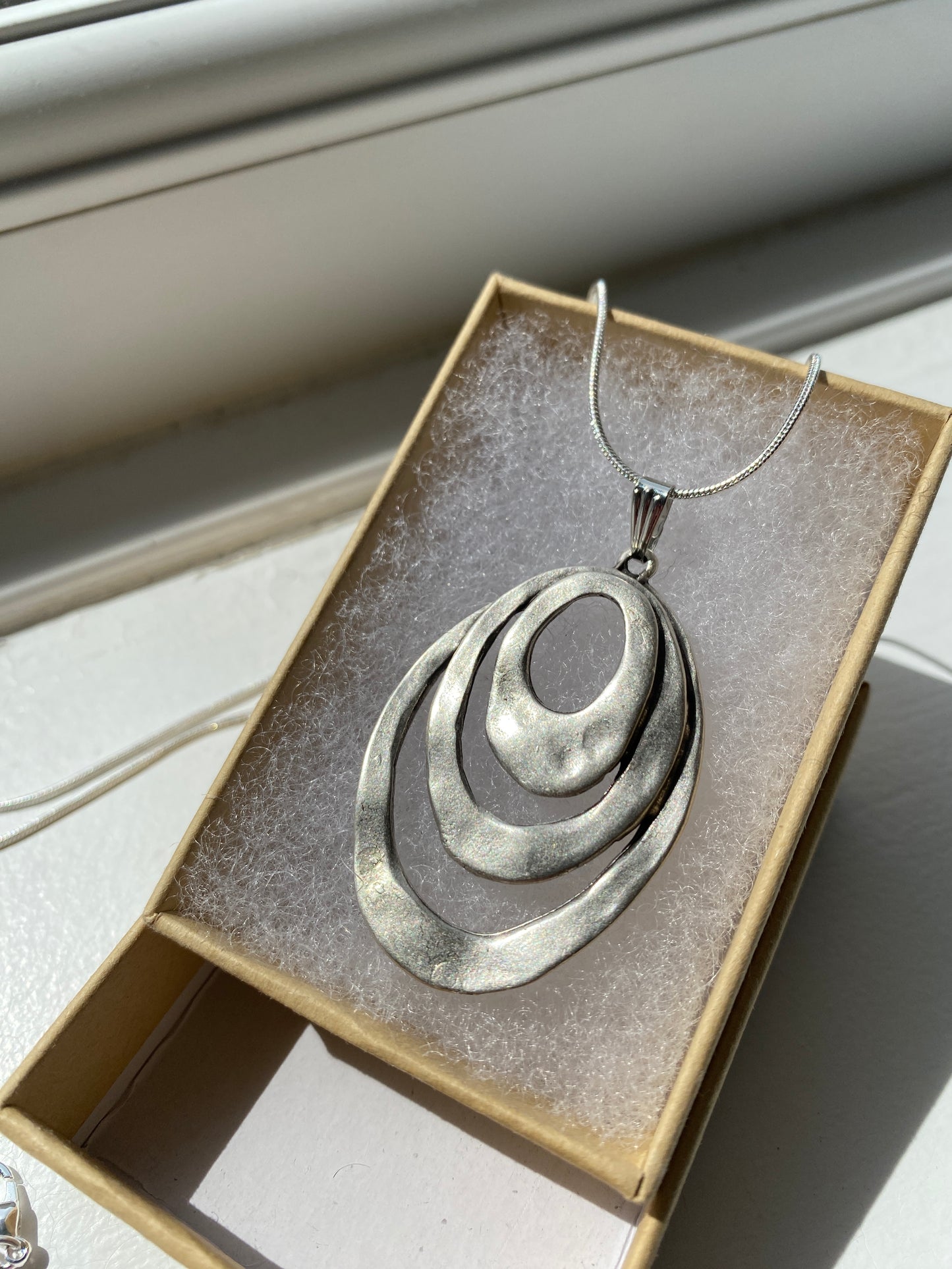 Modern Layered Sculptural Oval Pendant Necklace