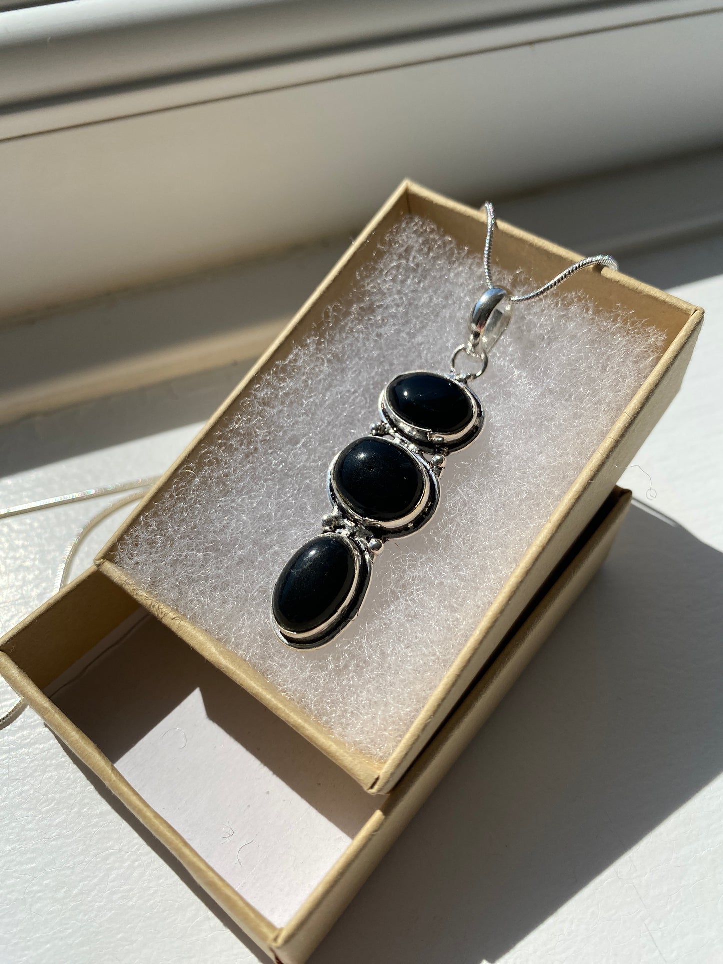 Black Onyx Stone Pendant Necklace