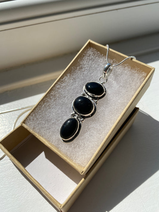 Black Onyx Stone Pendant Necklace