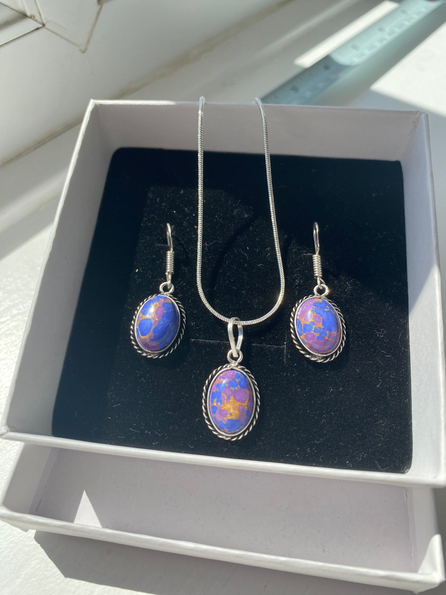 Blue-Purple Opal Effect Necklace & Earring Set