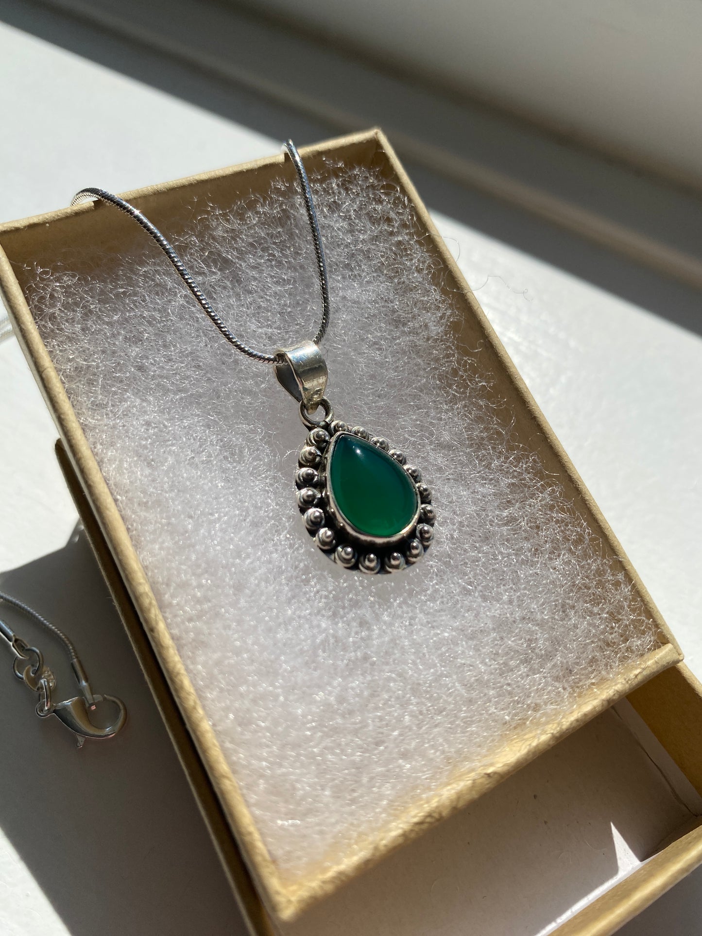 Green Onyx Silver Pendant Necklace