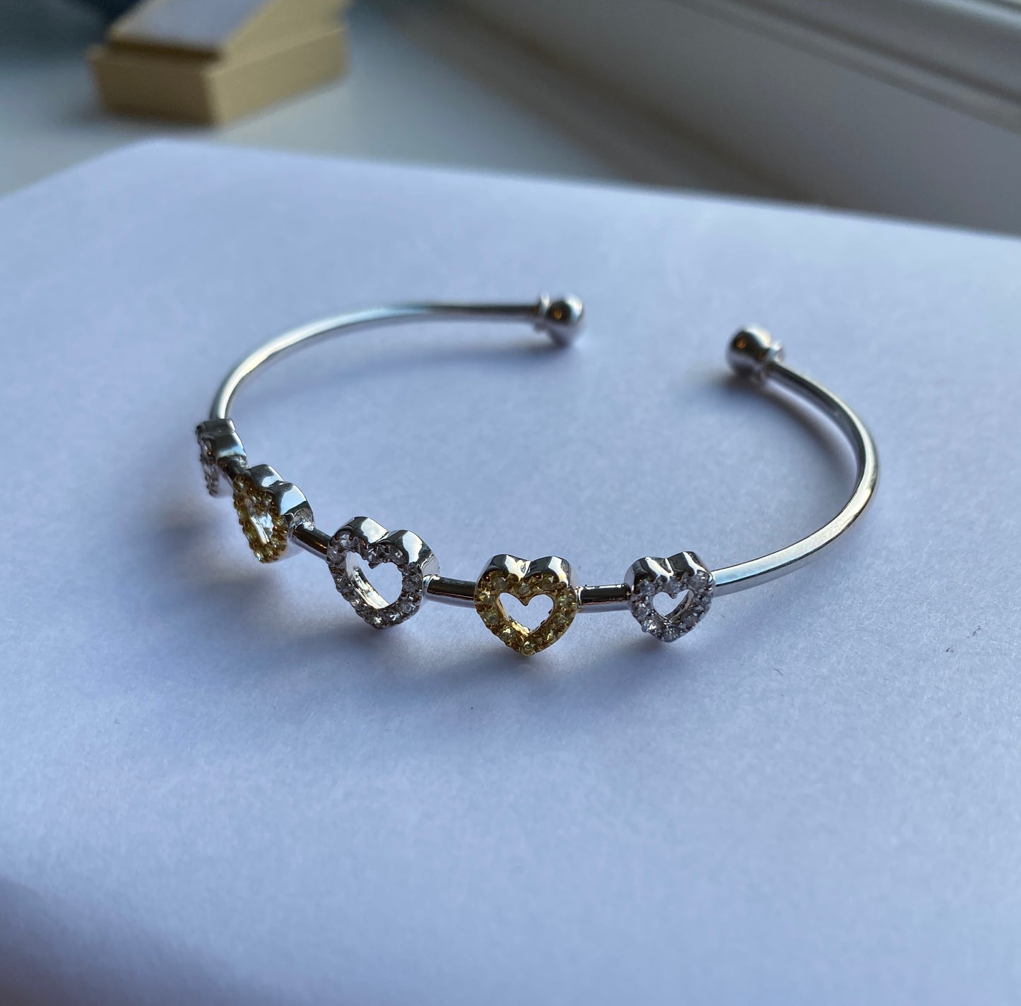 Silver CZ Stone Set Heart Bangle
