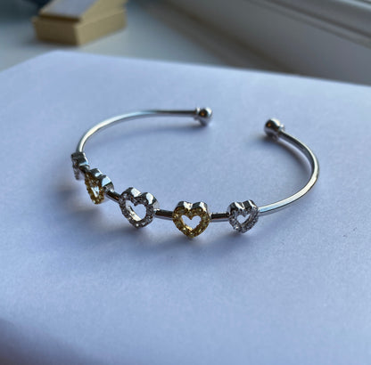 Silver CZ Stone Set Heart Bangle