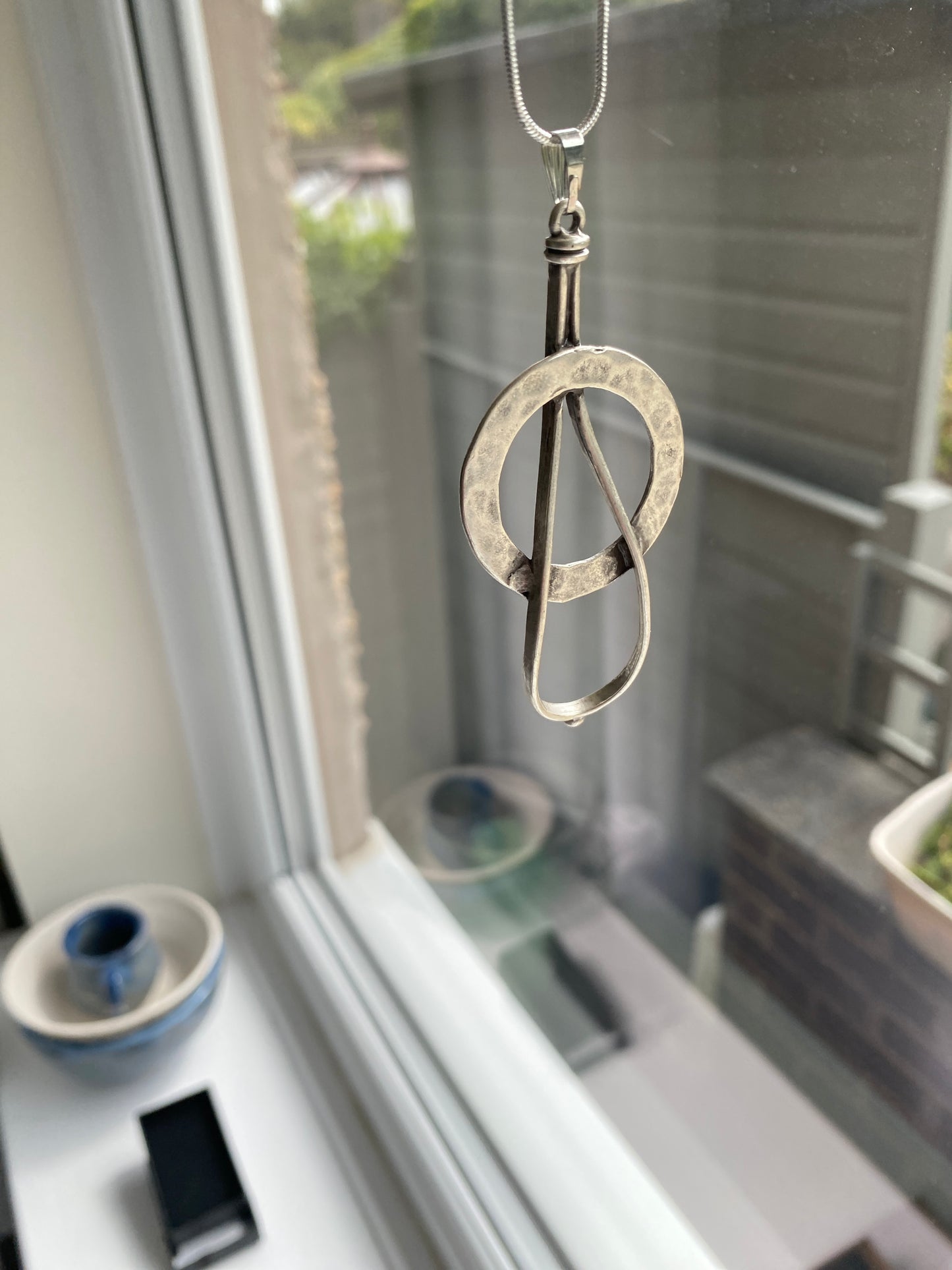 Abstract Hammered Circle Pendant Necklace