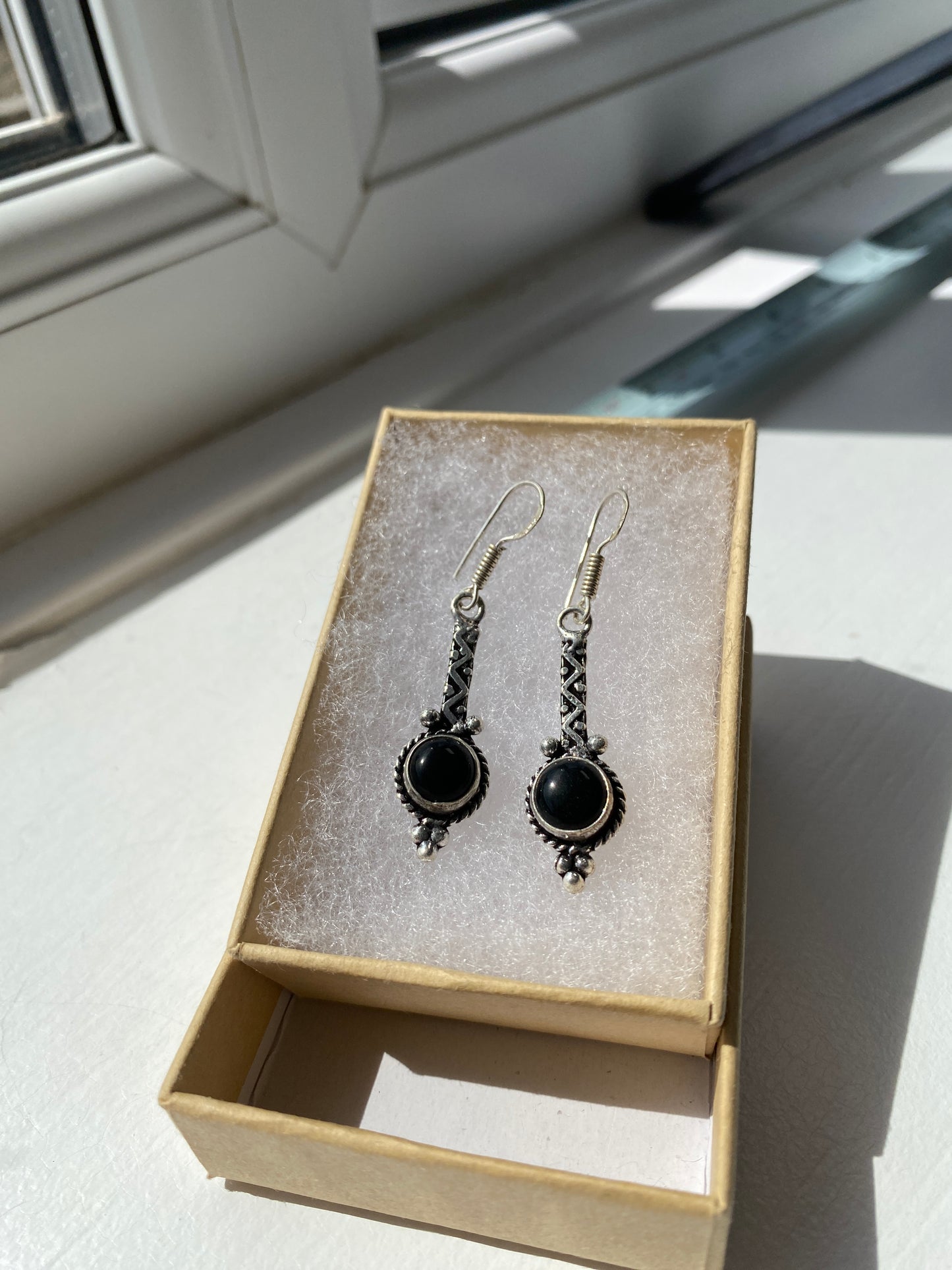 Black Onyx Twist Drop Earrings