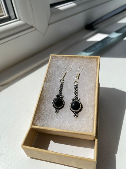 Black Onyx Twist Drop Earrings