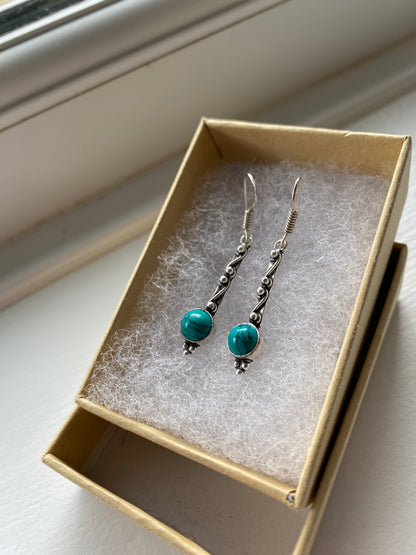 Turquoise Twisted Silver Earrings