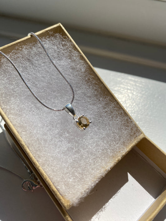 Citrine Stone Silver Pendant Necklace