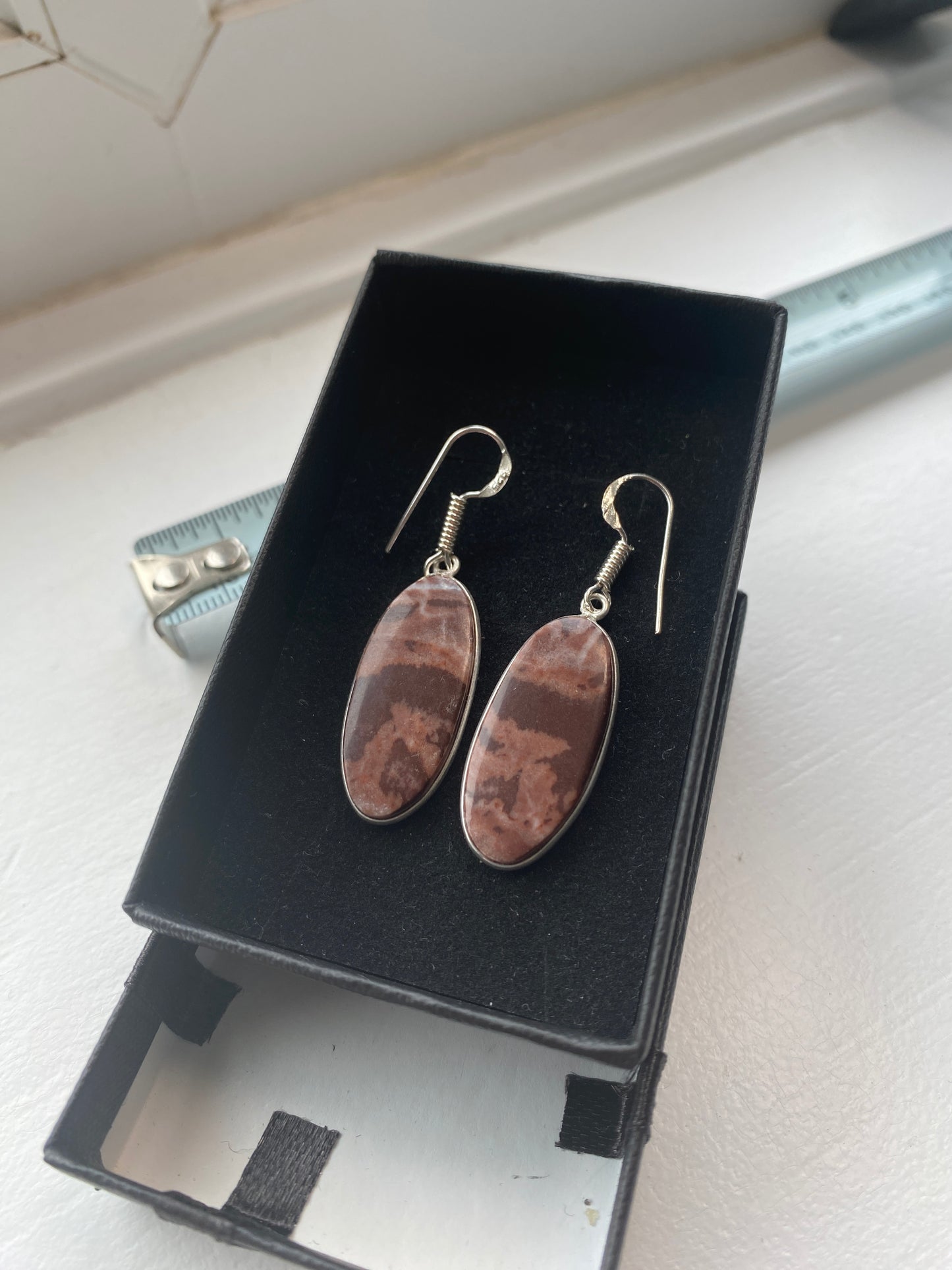 Brown Banded 925 Silver Hook Earrings