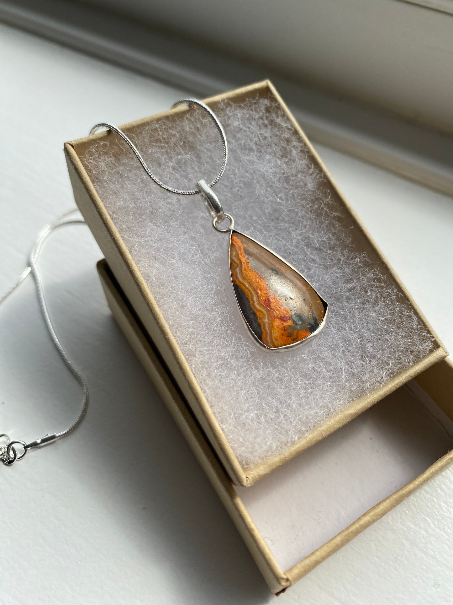 Black Banded Mookatite Jasper Teardrop Pendant