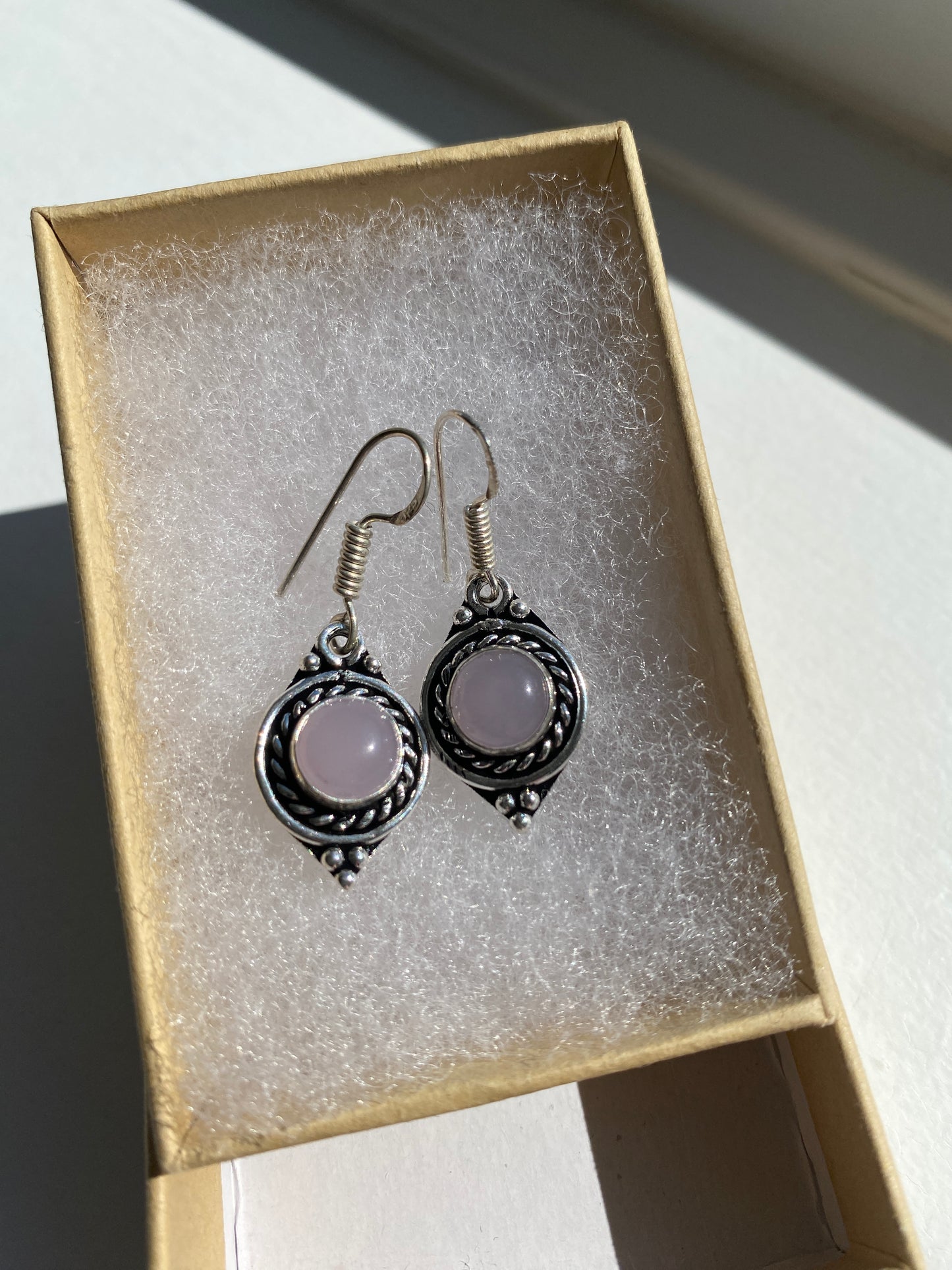 Rose Quartz Silver Drop Earrings