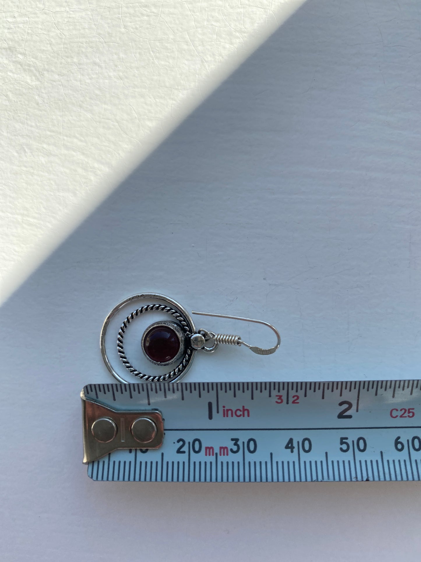 Silver Circle Garnet Earrings