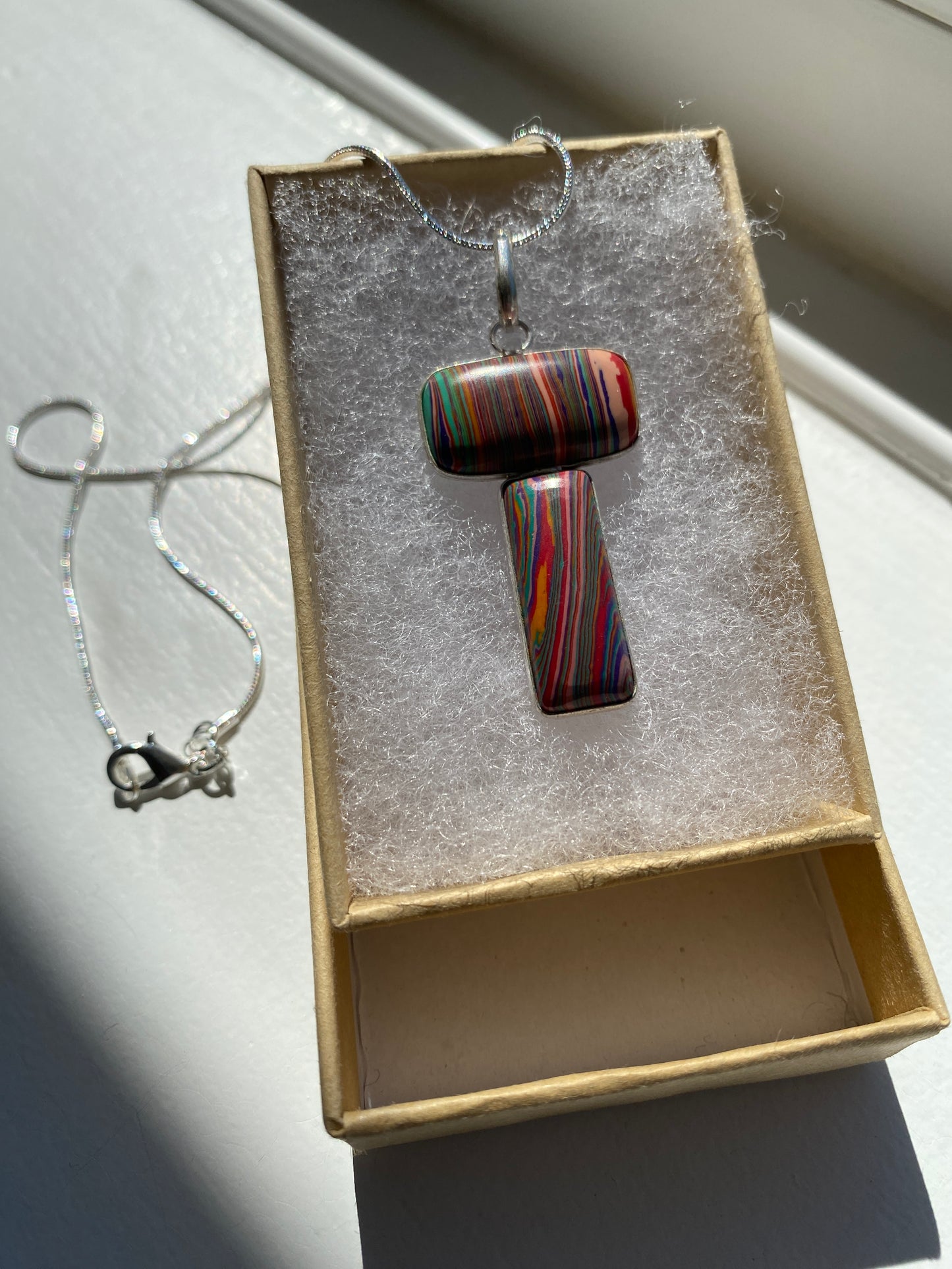 Fordite 'T' Pendant Silver Necklace