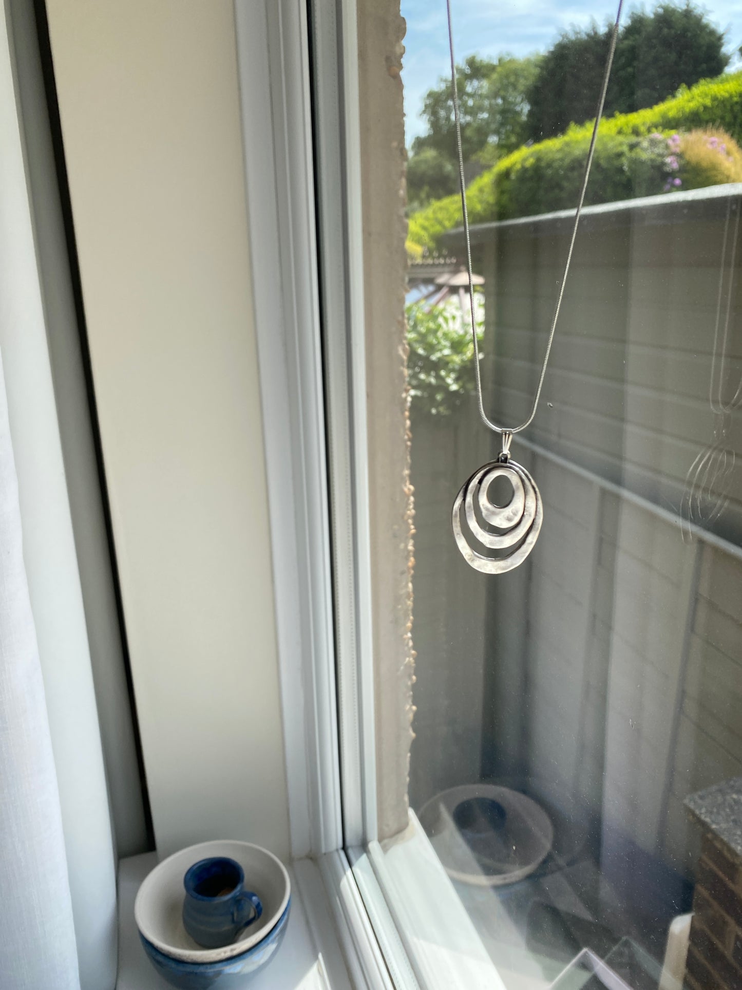 Modern Layered Sculptural Oval Pendant Necklace