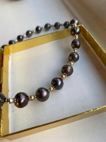 Stone Studded Silver Pendant on Tahitian Black Pearl