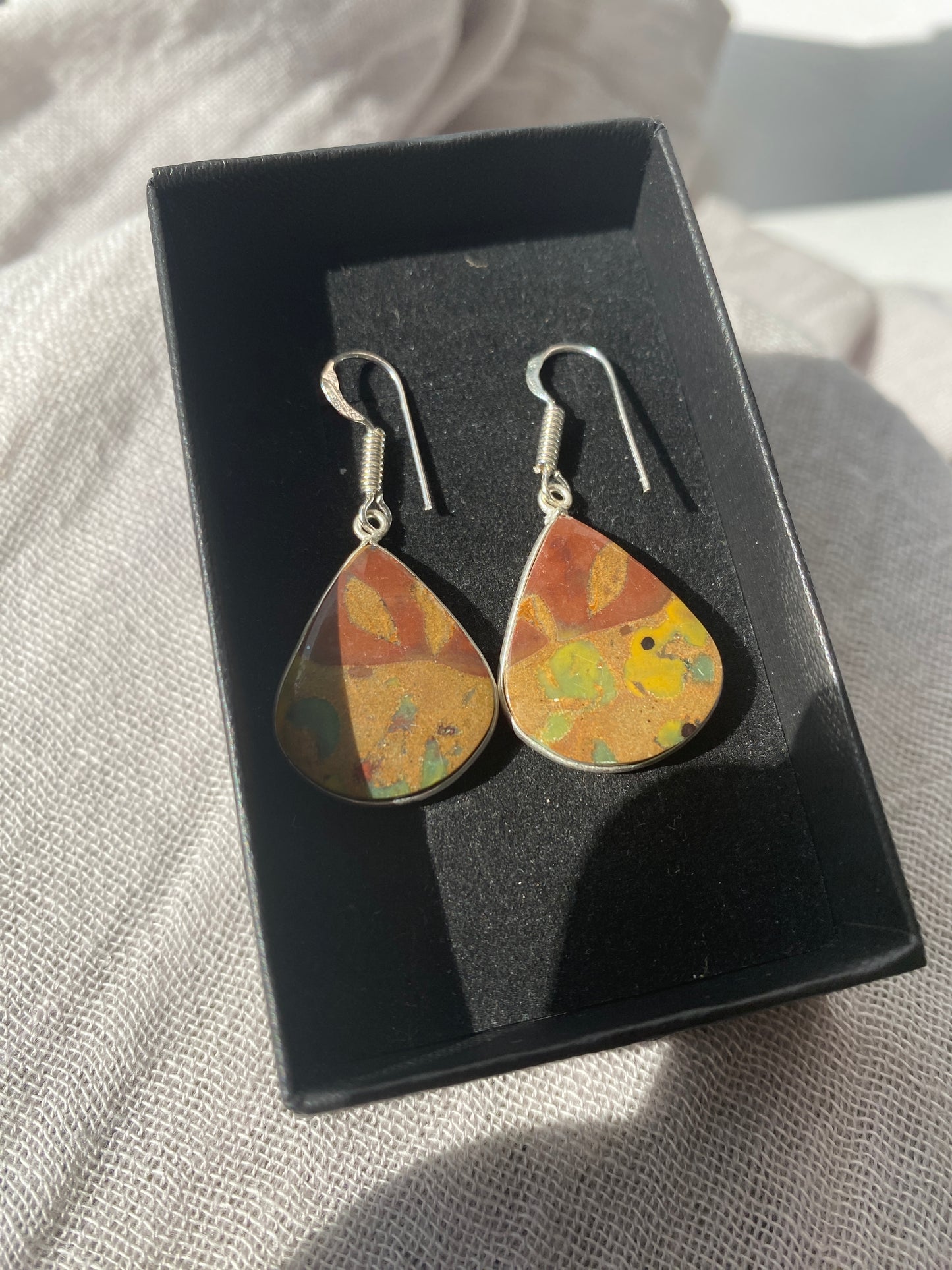 Rainforest Jasper Rounded Teardrop Earrings