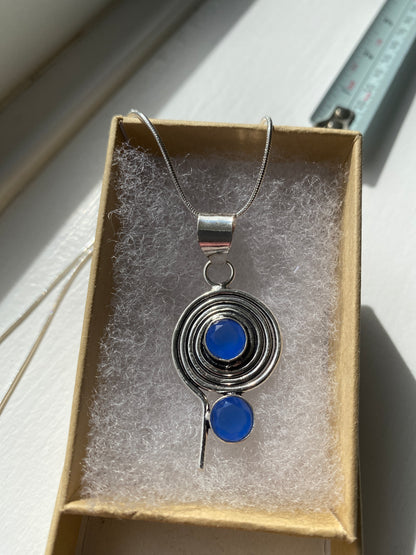 Dusky Blue Silver Spiral Pendant