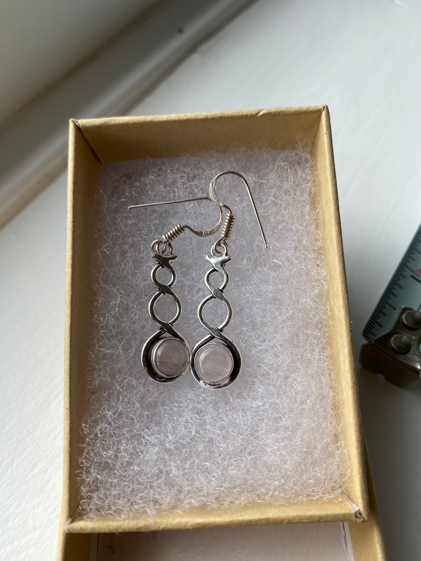 Pink Opal Silver Twist Earrings