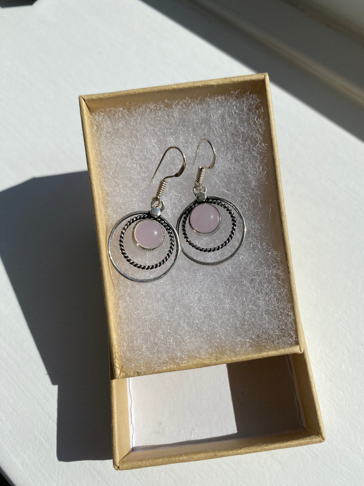 Rose Pink Opal Silver Earrings
