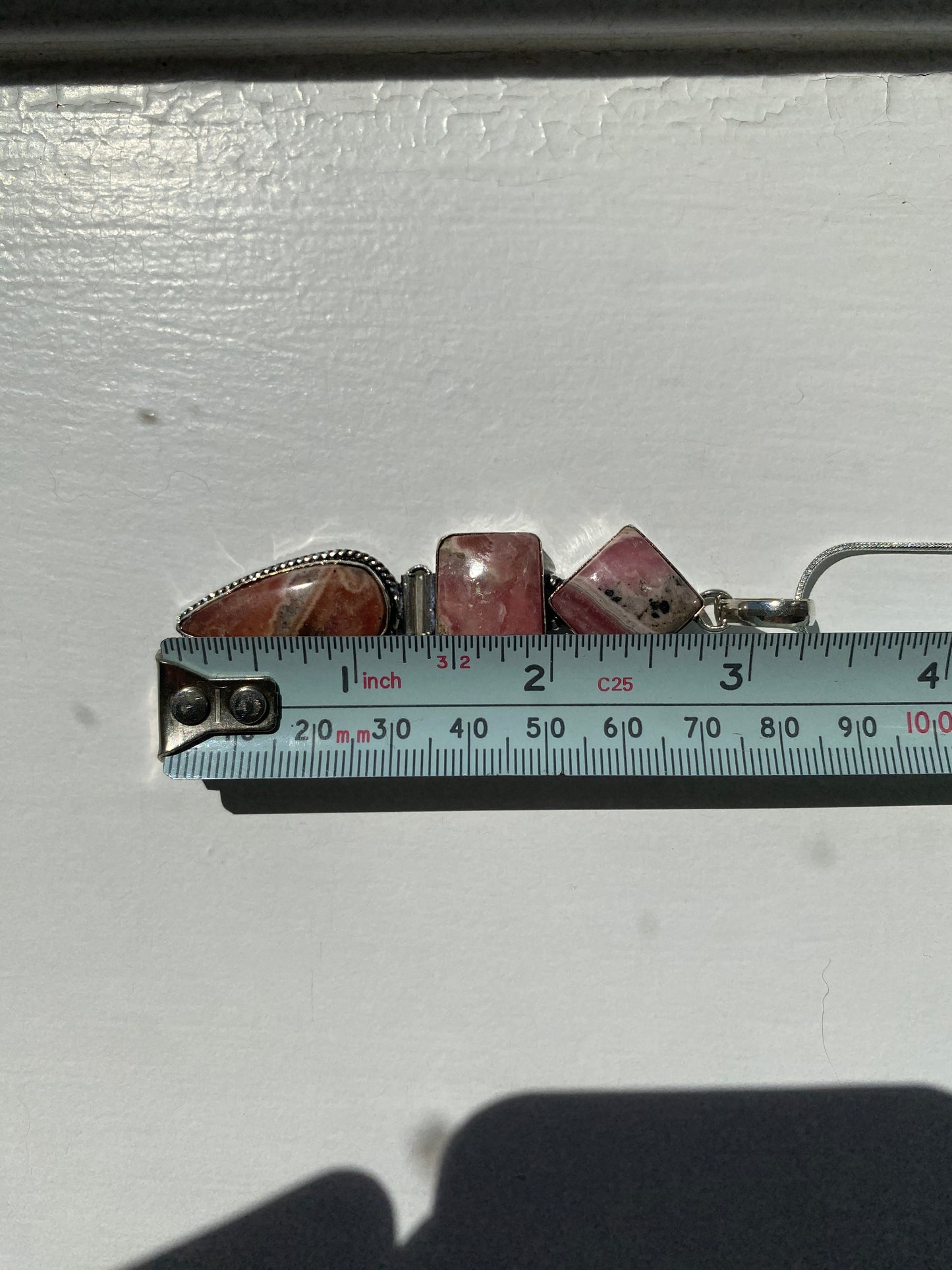 Rhodonite Triple‑Stone Pendant Necklace
